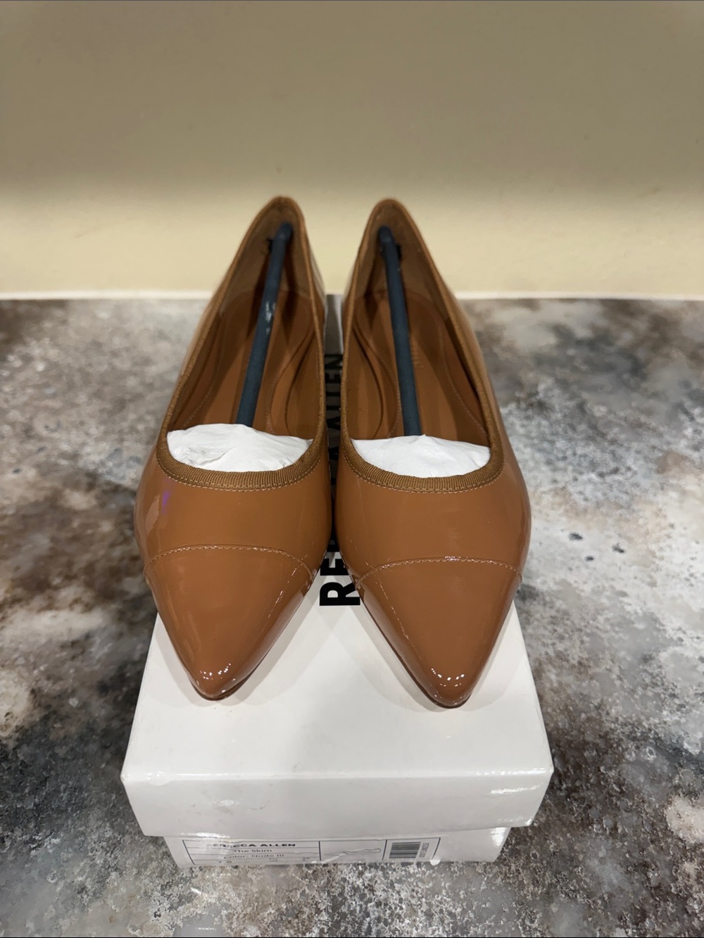 Patent Pointed-Toe Flats in Tan